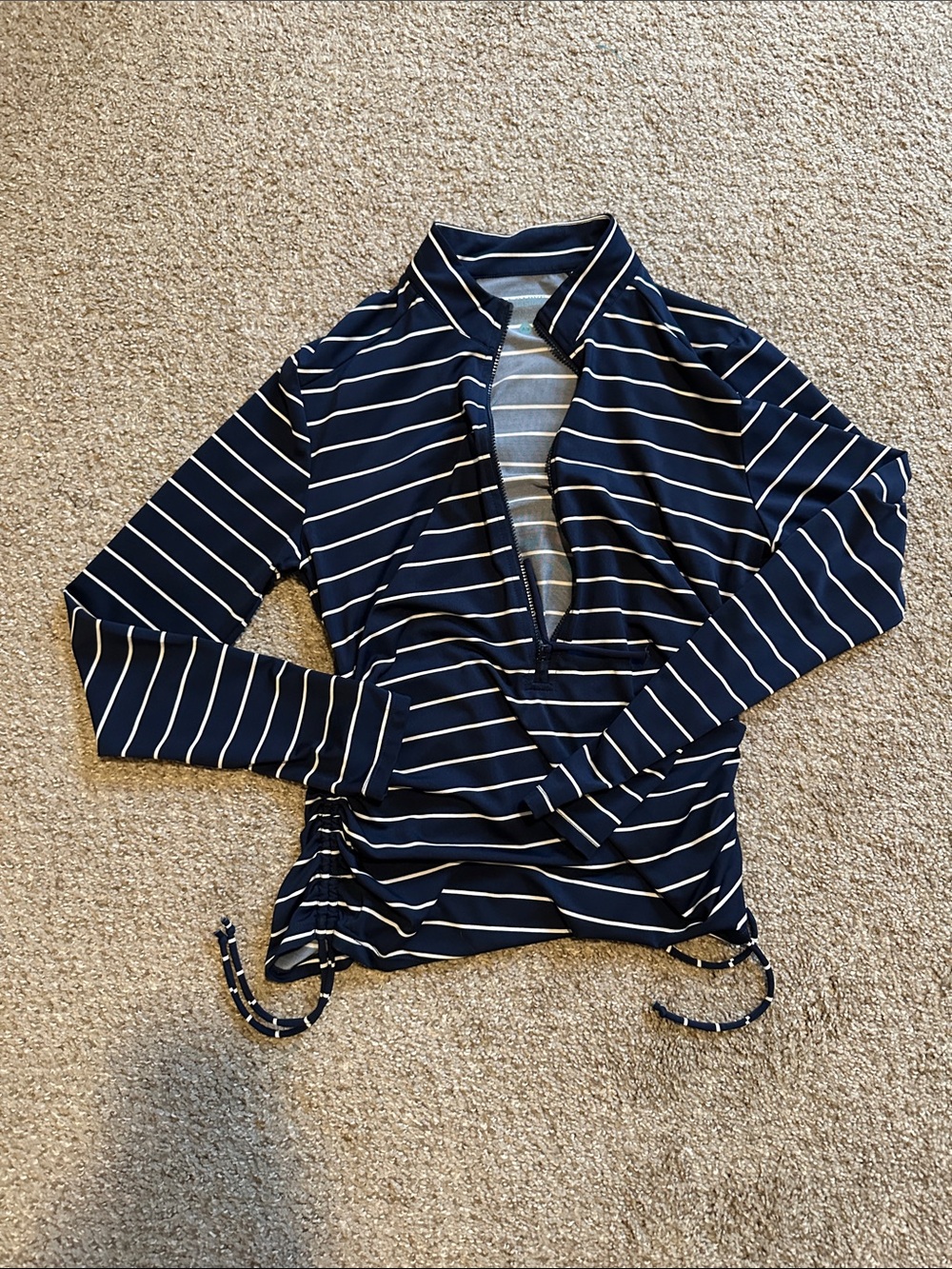 Carve Designs Navy and White Striped Long-Sleeve Quarter Zip Top